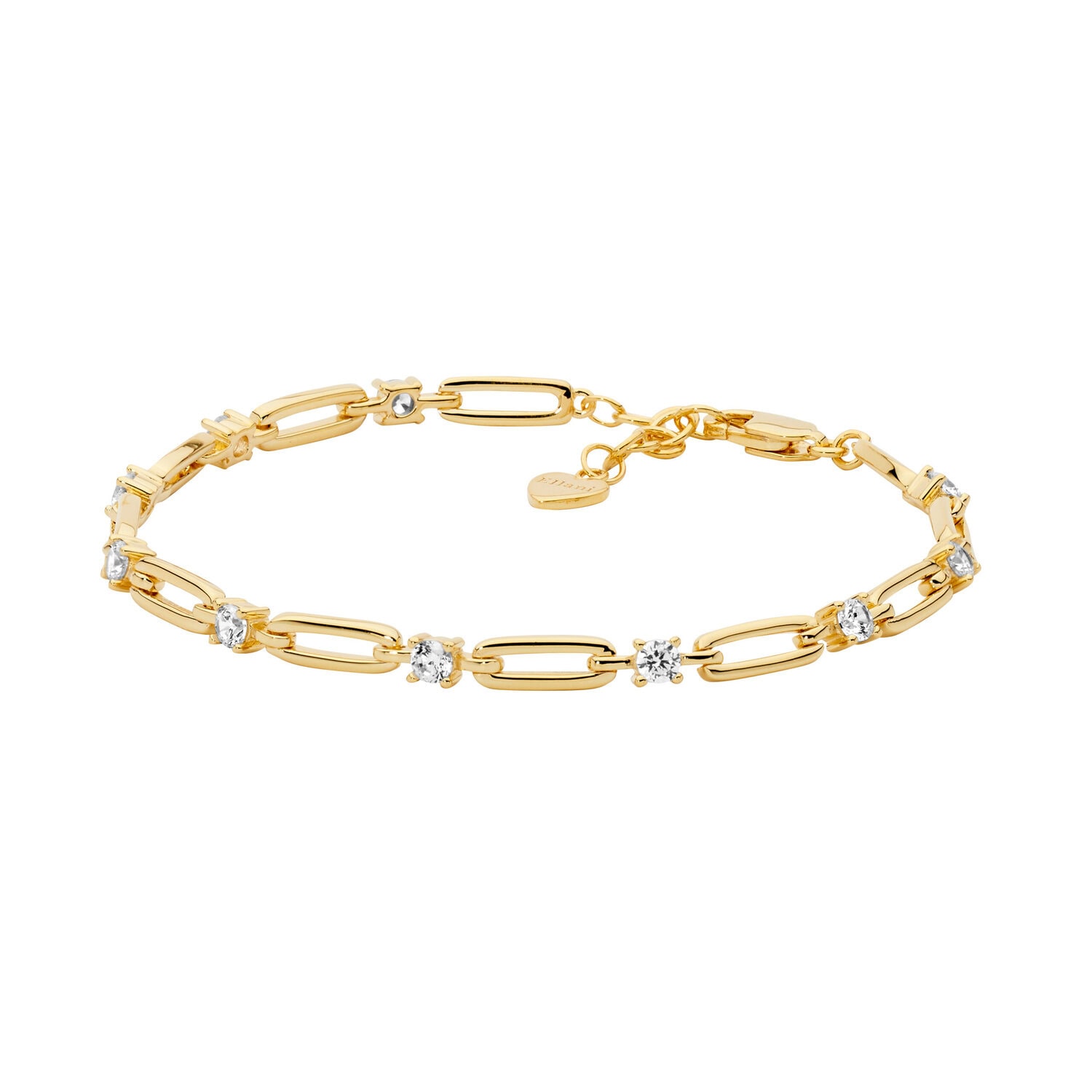 Gold Plated Oval Link CZ Bracelet_0