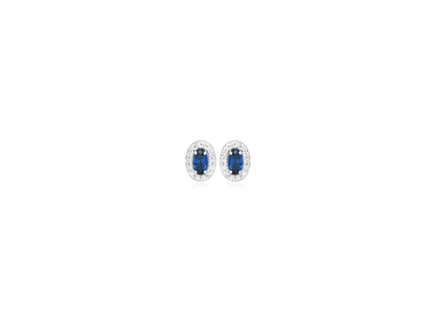 Silver Sapphire and CZ Halo Stud Earrings_0