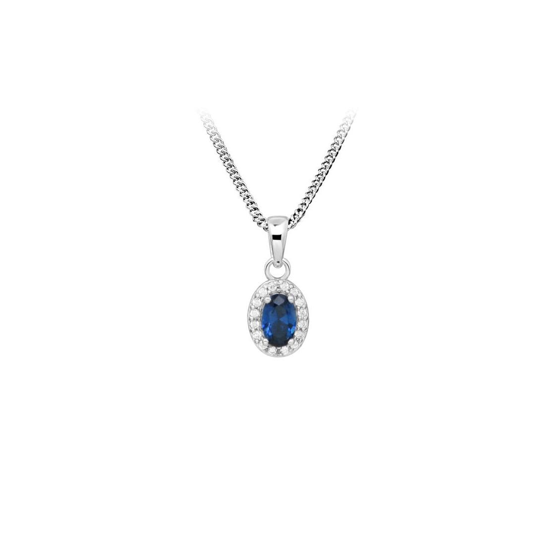 Silver Sapphire and CZ Halo Pendant_0