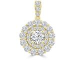 18ct Yellow Gold Double Halo Diamond Pendant_0