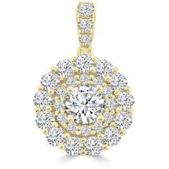 18ct Yellow Gold Double Halo Diamond Pendant_0