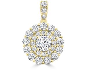 18ct Yellow Gold Double Halo Diamond Pendant_0