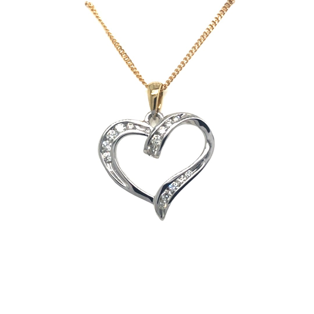 9ct White/Yellow Gold and Diamond Heart Pendant_0