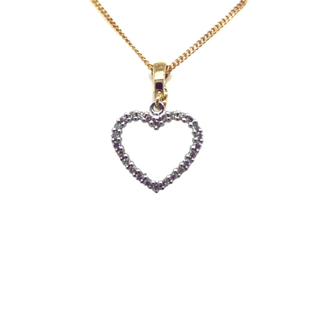 9ct White/Yellow Gold Diamond Heart Pendant_0