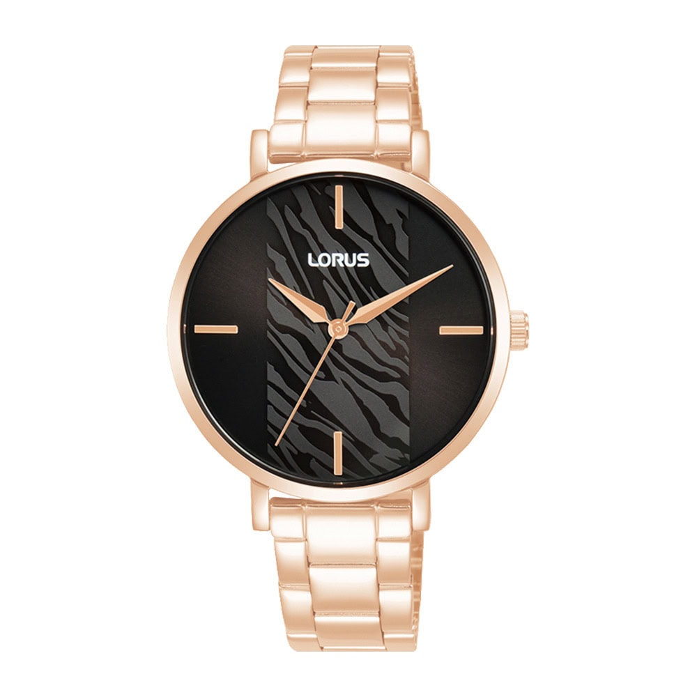 Rose gold with black face dress watch_0