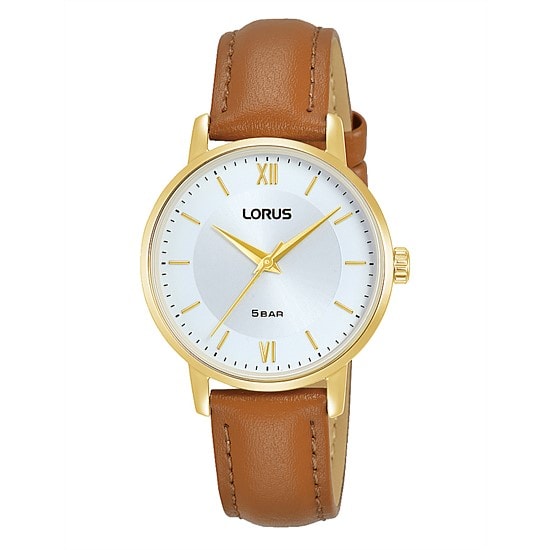 Ladies gold with tan strap watch_0