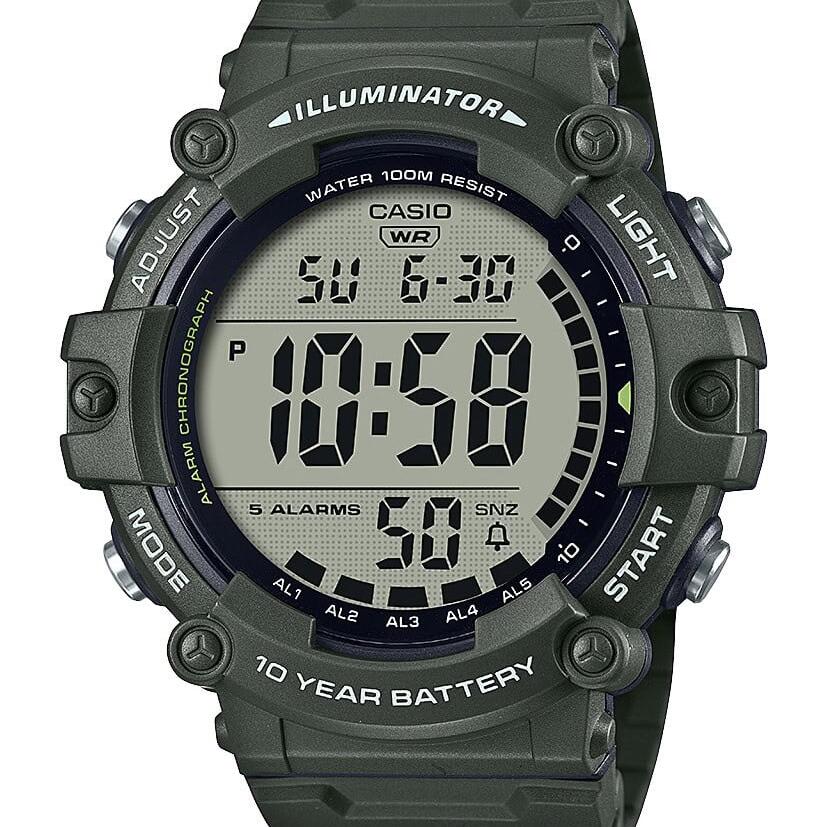 casio digi green beige 50mtr multi alarm resin x/long strap_0