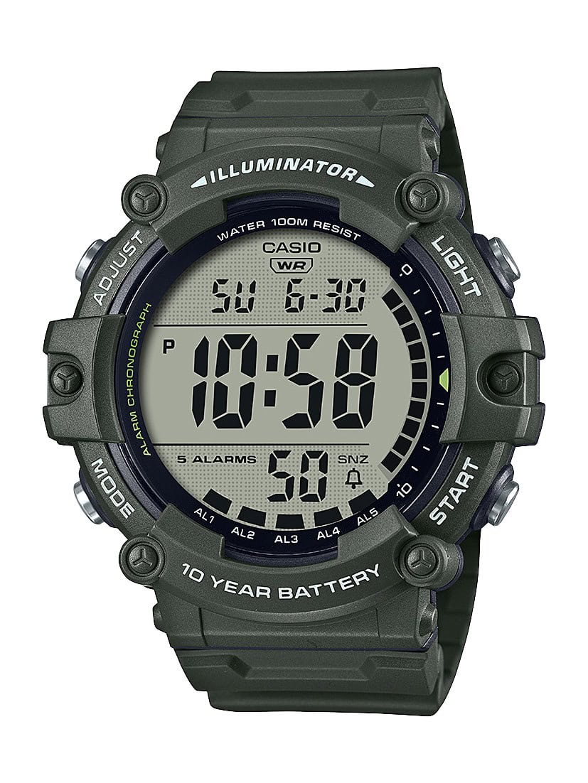 casio digi green beige 50mtr multi alarm resin x/long strap_0