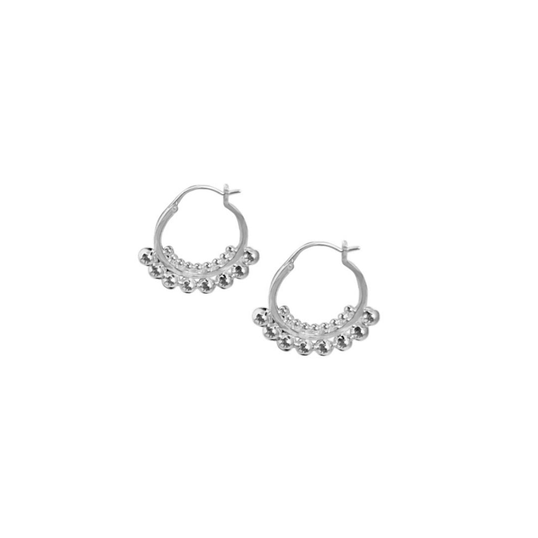 Fabuleux Vous Silver Ballas Double Row Bead Hoop Earrings_0