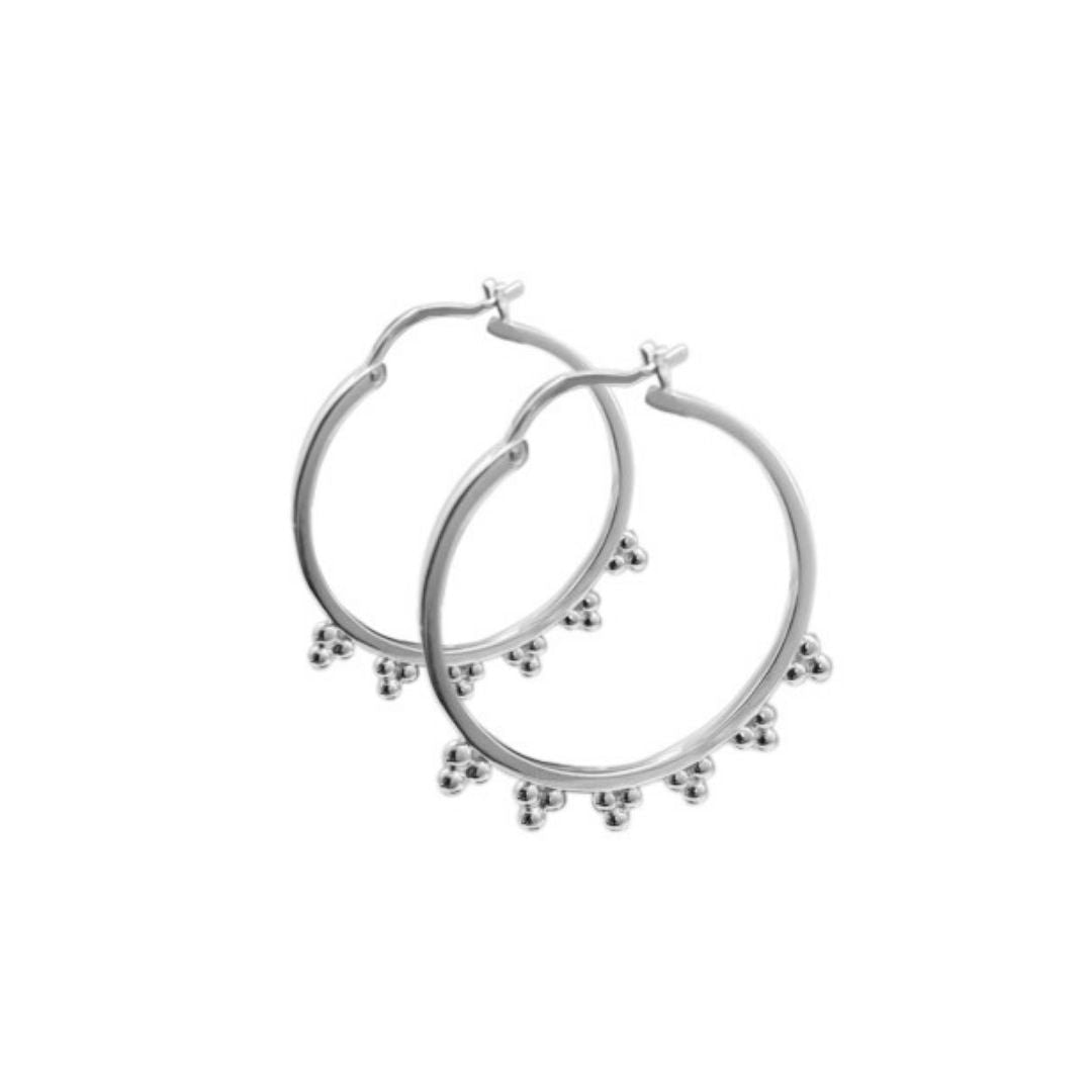 Fabuleux Vous Silver Balls 3 Bead Cluster Large Hoop Earrings_0