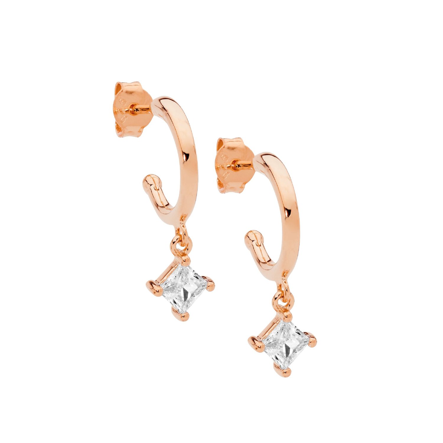 Rose Gold Plated Hoops with CZ Drop_0