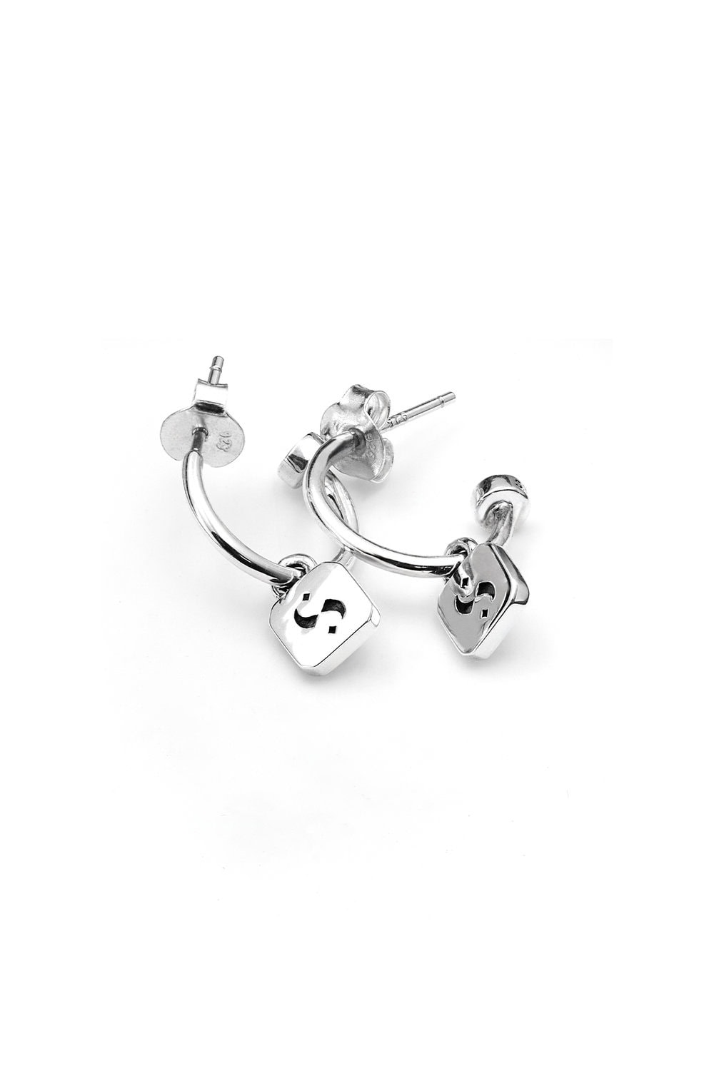 S-Logo Tag Anchor Earrings Silver_0