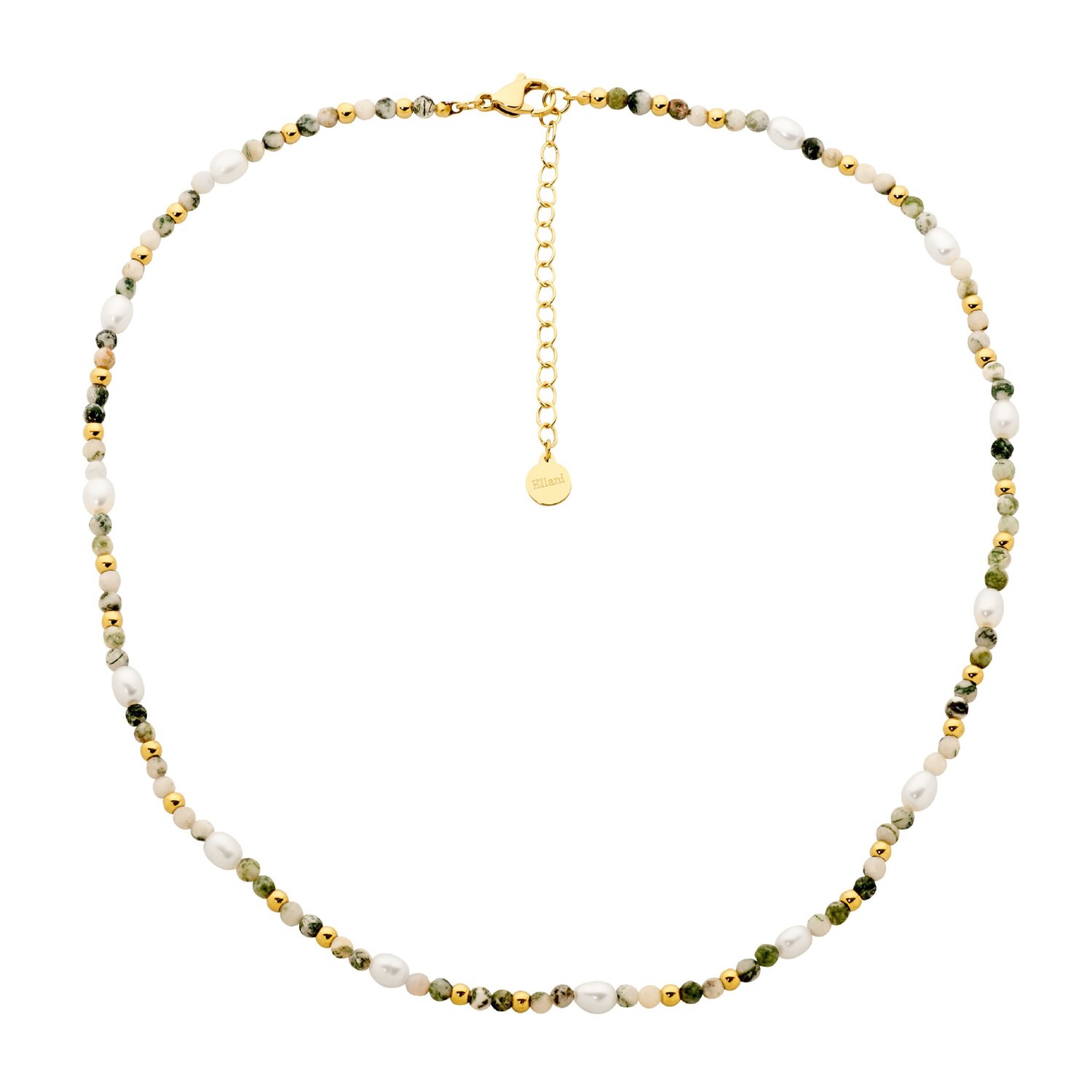 Gold Plated Tree Agate and Fresh Water Pearl Necklace 40cm_0