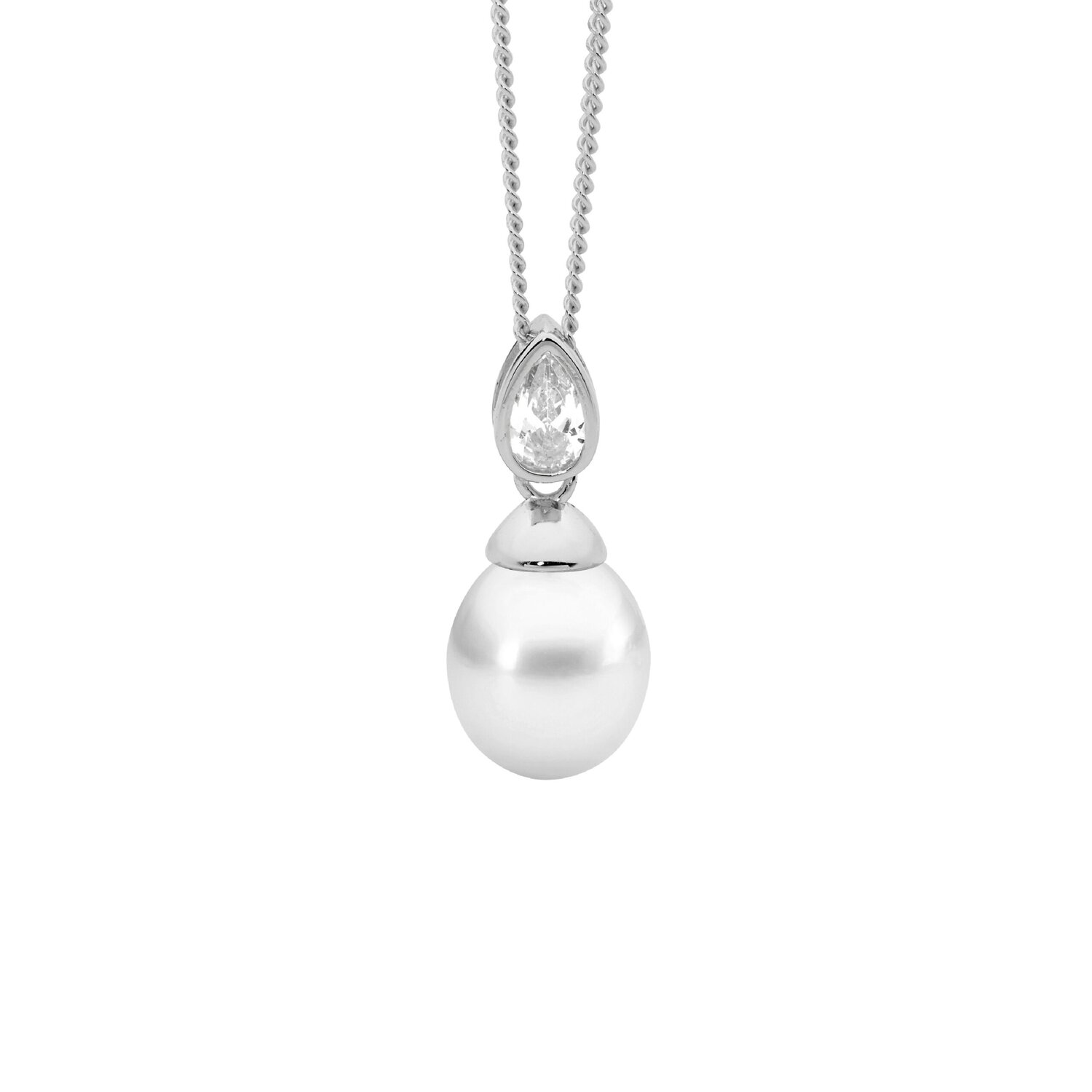 Sterling Silver CZ Fresh Water Pearl Necklace_0