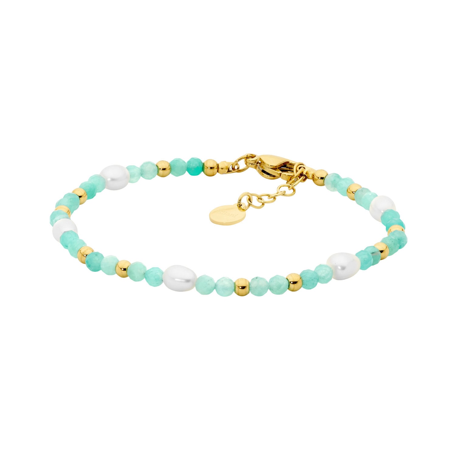 Stainless Steel Amazonite and Pearl Bracelet_0